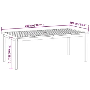 Berkfield Garden Table 200x100x74 cm Solid Wood Acacia