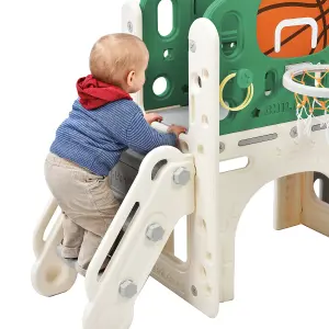 Children's Combination Slide with Long Slide, Storage Bins, Stairs, Basketball Hoop,Easy Assembly and Convenient Storage