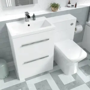 Nes Home 1100mm White Basin Vanity Cabinet, WC Unit, Rimless Back To Wall Toilet