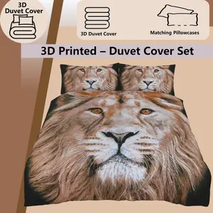 King of The Jungle Wild Male Lion Bed Set - 3D Animal Printed SINGLE Beddings Duvet Cover + One Matching Pillowcase