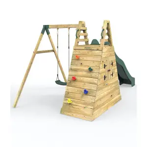 Rebo Wooden Pyramid Activity Frame with Swings and 10ft Water Slide - Mystic