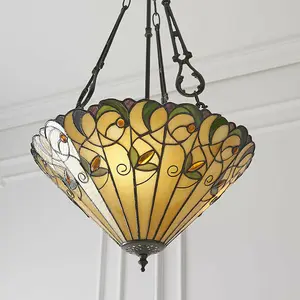 Tiffany Glass Hanging Ceiling Pendant Light Bronze Round Amber Lamp Shade i00128