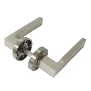 Cafri Line Door Handle Modern Satin Nickel Lever on Rose Internal Latch Doors Handles