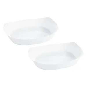 URBNLIVING 34cm Width White Opal Glass Rectangular Serving Dish Set of 2