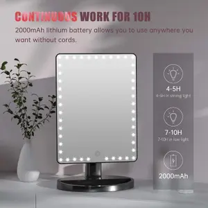 Fascinate Black Rechargeable Rotating LED Vanity Mirror with 10X Magnification