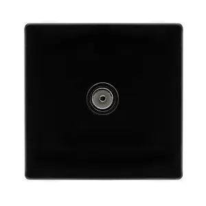 Matt Black Screwless Plate 1 Gang Single Coaxial TV Socket - Black Trim - SE Home