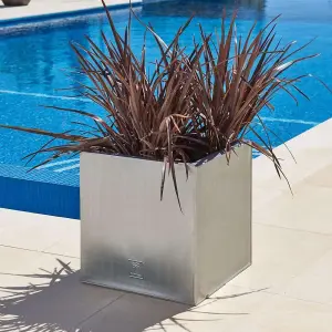 Primrose Zinc Galvanised Silver Cube Planter Pot 30cm