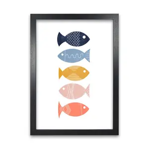 Scandinavian Geometric Fish A - Print Black Frame / 59.4cm H x 42cm W x 4cm D