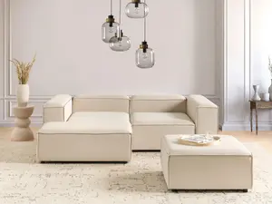 Right-Hand Corner Sofa with Ottoman ARDAL Beige Fabric 2 Seater Right Hand