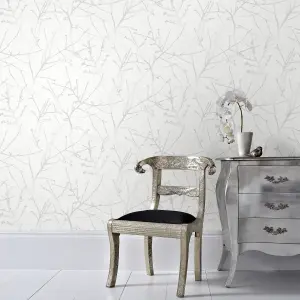 Superfresco Easy Innocence Floral Metallic White Wallpaper