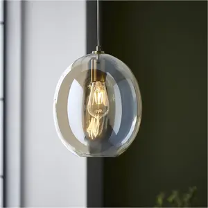 Hanging Ceiling Pendant Light - Satin Brass Plate & Champagne Lustre Glass - 10W LED E27