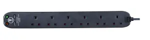 Masterplug Surge Black 13A 6 socket Extension lead with USB, 1m