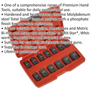 High-Quality 13 Piece Impact Socket Set - 1/2" Drive with Chromoly Steel Construction