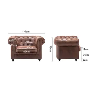 Brown PU Leather Chesterfield 1 Seat Sofa Couch Tub Chair Armchair