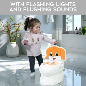 Kids Potty Training Toilet Seat with Flush Sound & Light Portable Easy Clean Removable Pot & Seat