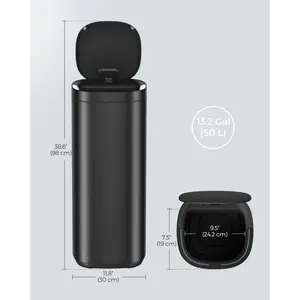 Gavino Motion Sensor Rubbish Bin - 50L Black