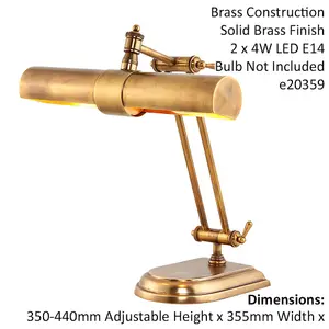 Solid Brass Adjustable Antique Table Lamp Task Light - Twin LED Bulb - Vintage