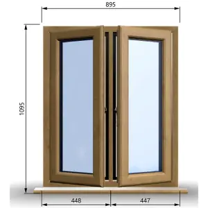 895mm (W) x 1095mm (H) Wooden Stormproof Window - 2 Opening Windows (Left & Right) - Toughened Safety Glass