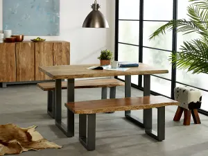 Hommoo Industrial Wood And Metal Medium Dining Bench