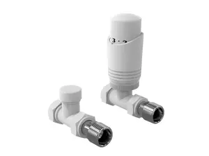 Designer White Thermostatic Radiator Valve Twin Pack TRV White Straight