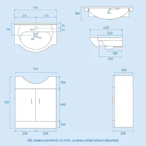 Nes Home 550mm Basin Vanity, Close Coupled Toilet and Round Bath