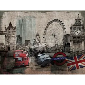 Grandeco London City Montage 7 panel Textured Mural,  2.8 x 3.71m