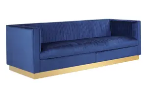 Interiors by Premier Luxurious 3 Seat Deep Blue Sofa, Classic Deep Blue Velvet Upholstered Settee Sofa, Luxe 3 Seater Couch