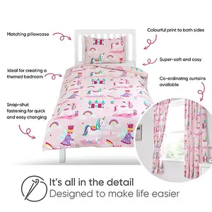 Bloomsbury Mill - Magic Unicorn Kids Toddler Cot Bed Duvet Cover and Pillowcase Set for Girls - Cot Bed - 150 x 120cm