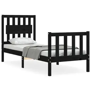 Berkfield Bed Frame with Headboard Black Small Single Solid Wood