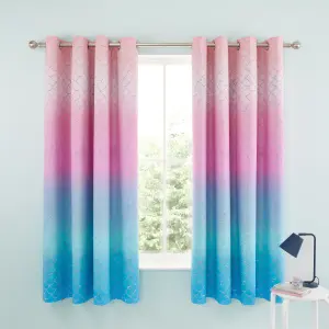 Catherine Lansfield Mermaid 66x72 Inch Fully Reversible Two Curtain Panels Blue/Pink