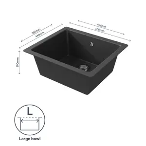 GoodHome Borage Black Resin 1 Bowl Kitchen sink 440mm x 500mm