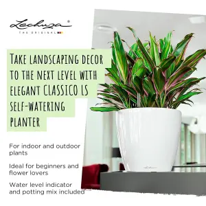 LECHUZA CLASSICO 43 LS White High-Gloss Floor Self-watering Planter with Substrate and Water Level Indicator D43 H40 cm, 58L