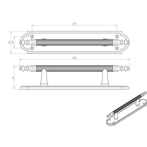 Ornate Textured Door Pull Handle 229 x 29mm Fixing Centres Polished Brass