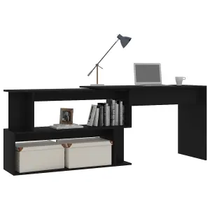 Berkfield Corner Desk Black 200x50x76 cm Engineered Wood