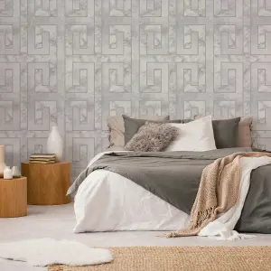 Fresco Meander Geometric Pale Grey Wallpaper