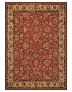 Orange Luxurious Traditional Wool Floral Bordered Rug for Bedroom & Living Room-229cm X 290cm