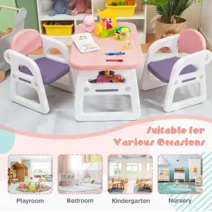 Costway 3 PCS Kids Table & Chairs Set Children Toddler Activity Desk Set w/ Storage Rack