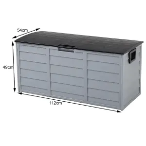 290L Waterproof Lockable Outdoor Garden Storage Box with Wheels, Black and Light Grey