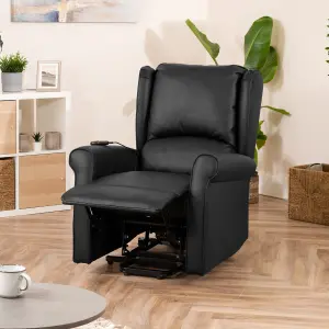 Corcoran 76cm Black Bonded Leather High Back Mobility Aid Electric Lift Assist Rise Recliner Arm Chair with Massage and Heat