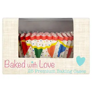 Baked With Love Bunting Muffin and Cupcake Cases (Pack of 25) Multicoloured (One Size)