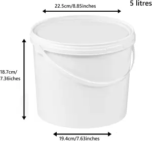 Plastic Buckets Tubs White Transparent Tamper Evident Lids  100 buckets 5L