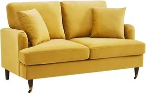 Brigette 2-Seater Mustard Velvet Sofa With Antique Brass Castor Legs - Daals - Sofas