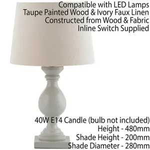 2 PACK Classic Wooden Table Lamp Taupe & Off White Shade Pretty Bedside Light