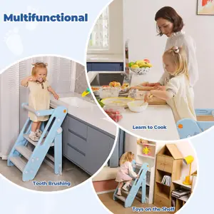 Foldable 2 or 3 Step Stools, Blue Large Plastic Sink Step Stool