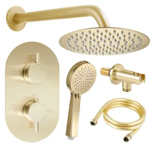 Brushed Brass Round Concealed Thermostatic Shower Valve Rainfall Set