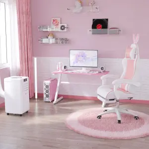 Vinsetto Racing Style Gaming Chair with Footrest Removable Rabbit Ears, Pink