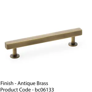 Straight Square Bar Pull Handle - Antique Brass 128mm Centres SOLID BRASS Drawer