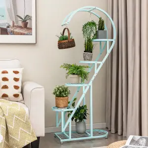 Costway 5 Tier Metal Plant Stand Heart-shaped Ladder Plant Shelf w/ Hanging Hook