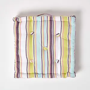 Homescapes Cotton Osaka Green Stripes Floor Cushion, 50 x 50 cm