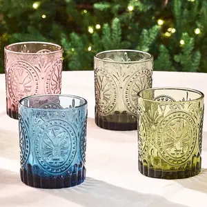 Set of 4 Vintage Luxury Mix-Match Embossed Short Drinking Glass Tumblers 300ml